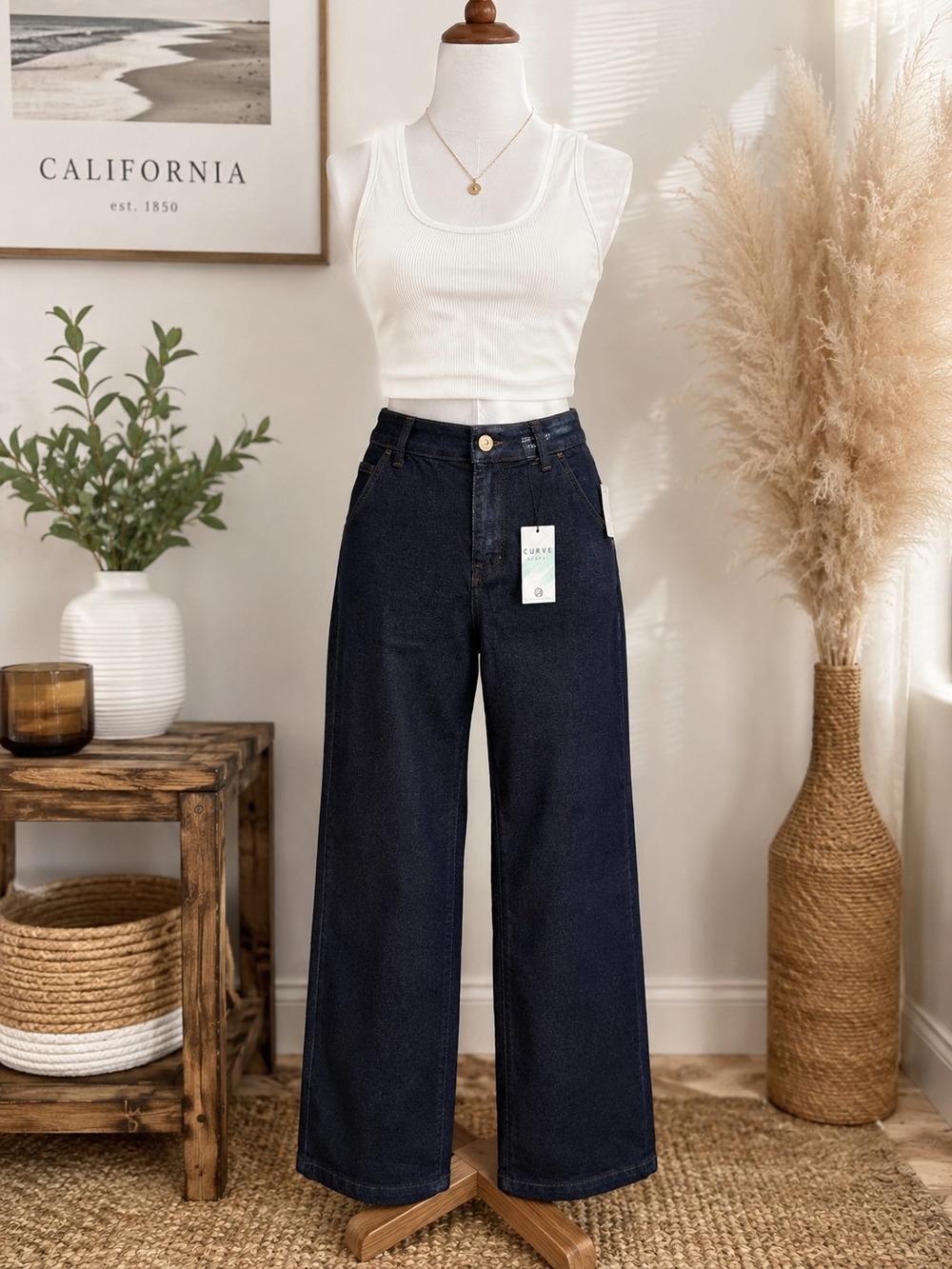 NWT Curve Appeal High Rise Wide Leg Jeans Size 8/29 Dark Wash Denim